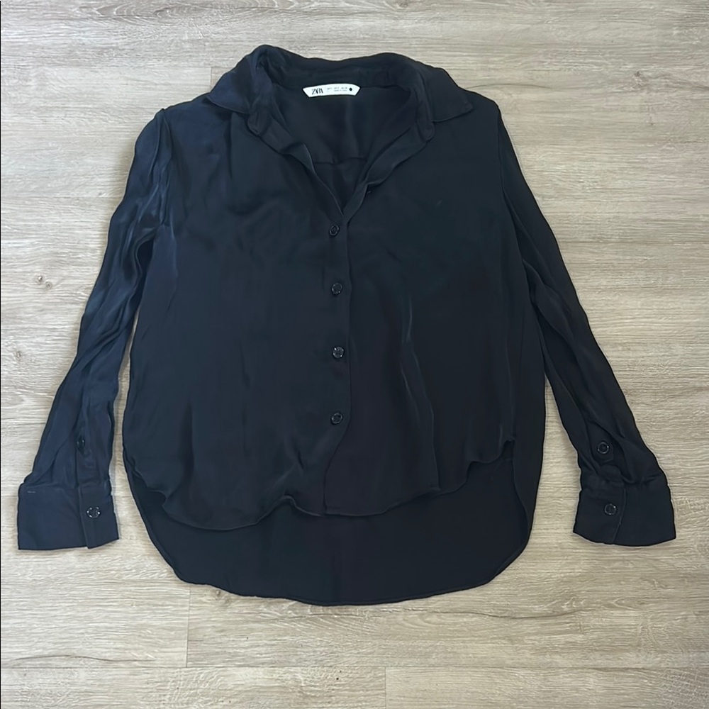 Zara Black Long Sleeve Button Down Shirt